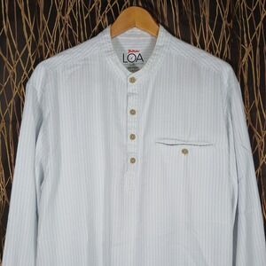 RailRiders LOA Henley Shirt Mens XL Blue White Stripe Band Collar RR-SPS